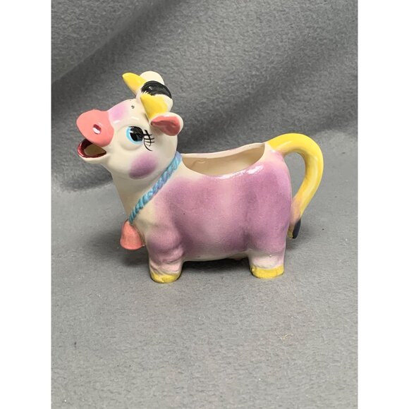 Vintage Cow Creamer Porcelain Figurine Kitchen Decor Pastel Colors - Picture 2 of 9
